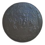 A LARGE 19TH CENTURY ENGLISH HEAVY CAST IRON CIRCULAR WALL PLAQUE Embossed in Renaissance manner