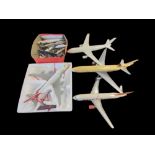 A BOXED DIECAST METAL MODEL OF QANTAS AUSTRALIAN AIRLINE With wood and chrome stand, three models of