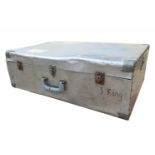 TWO VINTAGE ALUMINIUM SUITCASES. (largest 77cm x 41cm x 23cm) Condition: one good, other dented