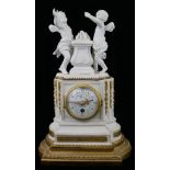 LEROY, PARIS, A 19TH CENTURY FRENCH ORMOLU AND BISQUE PORCELAIN FIGURAL CLOCK Having a pair of