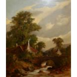 H. CLEMENTS, A 19TH CENTURY OIL ON CANVAS Landscape, two country cottages by a stream,