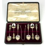 A SET OF EDWARDIAN SILVER ROYAL COMMEMORATIVE TEASPOONS Six spoons with embossed portrait finial
