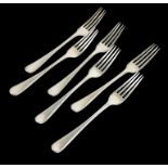 A SET OF SIX EARLY SILVER DINNER FORKS Having a beaded edge, hallmarked Holland Aldwinkle and