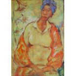 A LARGE 20TH CENTURY AFRICAN SCHOOL OIL ON CANVAS, PORTRAIT OF A WOMAN Signed, dated lower right 91,