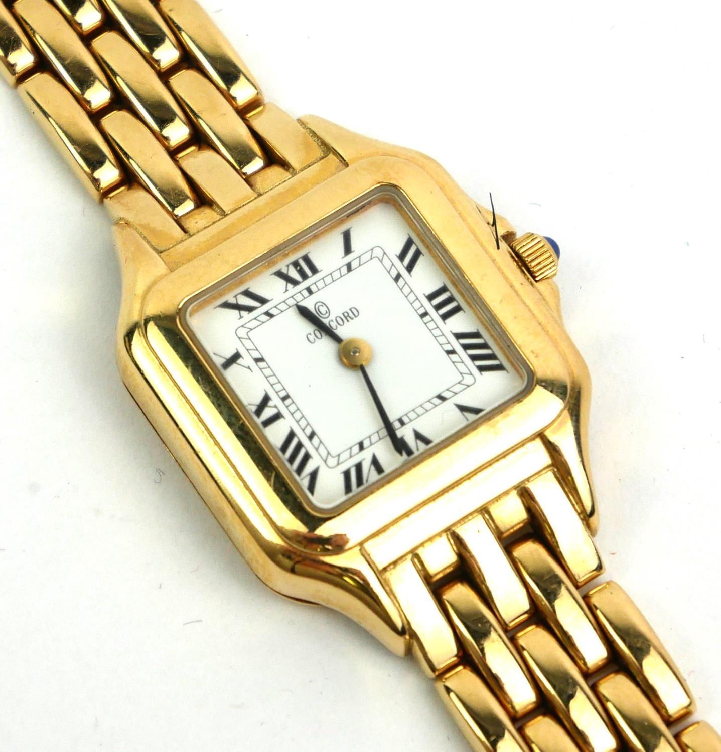 CONCORDE, PANTHERE DESIGN, A 14CT GOLD LADIES' WRISTWATCH Having a square dial with sapphire winder, - Image 3 of 4