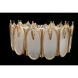 A FINE MID 20TH CENTURY FRENCH ART DECO STYLE GILT BRASS AND FROSTED GLASS CHANDELIER/PLAFONNIER The