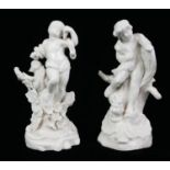 A PAIR OF RARE PLYMOTH 18TH CENTURY HARD PASTE BLANC DE CHINE PORCELAIN MODELS OF ALLEGORICAL