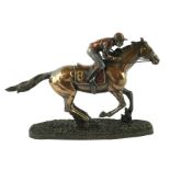 VERONESE, AN ITALIAN BRONZE SCULPTURE OF A RACEHORSE AND JOCKEY Wearing copper tone cap and the