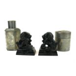 TWO LATE 19TH CENTURY CHINESE KUT-HING SWATON PEWTER TEA CADDIES Both embossed with dragon, bamboo