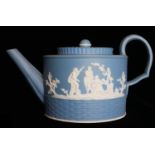 STAFFORDSHIRE, NEAL & CO., A RARE 18TH CENTURY BLUE JASPERWARE TEAPOT, 1778 - 1787 Applied with