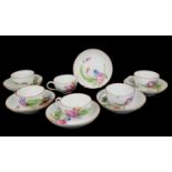 MEISSEN, A SET OF SIX MARCOLINI PERIOD, 1774 - 1814, CABINET CUPS AND SAUCERS Each polychrome