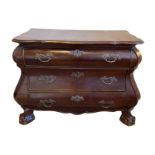 AN 18TH CENTURY STYLE DUTCH WALNUT BOMBE COMMODE With three drawers fitted with brass furniture
