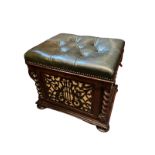 A LATE VICTORIAN MAHOGANY BOX PIANO STOOL With green leather button back upholstered seat above