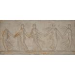 A 19TH/EARLY 20TH CENTURY RECTANGULAR PLASTER PANEL Applied with raised decoration, depicting five