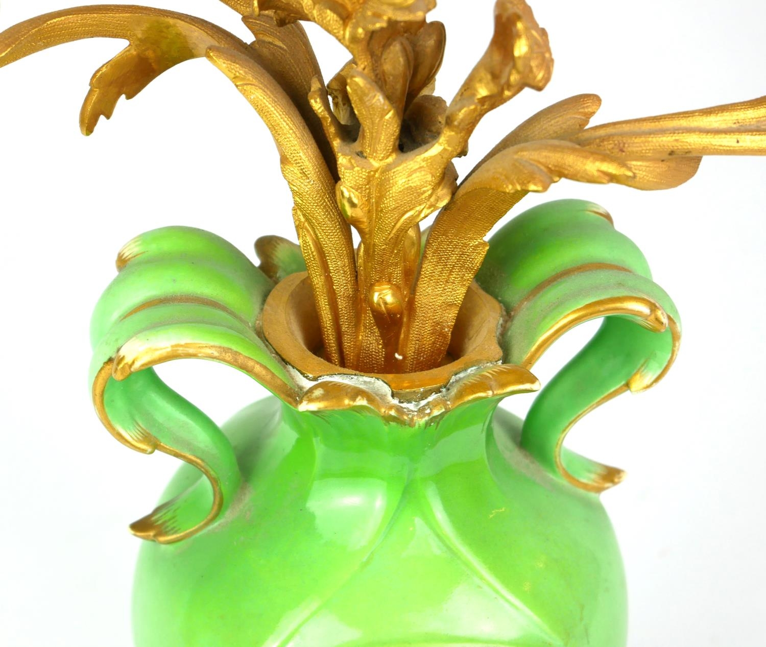 A PAIR OF HIGHLY DECORATIVE 19TH CENTURY (POSSIBLY FRENCH) TWIN HANDLED PORCELAIN APPLE GREEN - Image 8 of 8