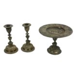 ELKINGTON & CO., A PAIR OF 19TH CENTURY SILVER PLATED TABEL TOP CANDLESTICKS Both embossed with