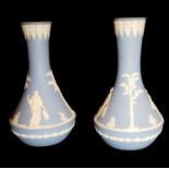 WEDGWOOD, CANDIDA, A PAIR OF LIMITED EDITION MODERN COMMEMORATIVE LIGHT BLUE JASPERWARE VASES