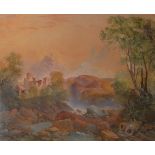 BURBRIDGE, A LARGE 19TH CENTURY BRITISH WATERCOLOUR Mountain landscape with ruins, signed, dated