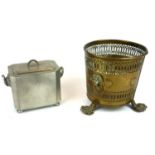 AN EARLY 20TH CENTURY TUDRIC PETER RECTANGULAR TEA CADDY With lion mask handles and bun feet, marked