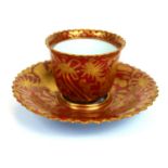 AN EARLY 19TH CENTURY JAPANESE EXPORT CEREMONIAL PORCELAIN TEA CUP AND SAUCER CIRCA 1825 The body