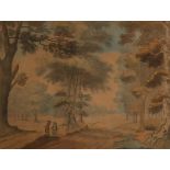 FOLLOWER OF PAUL SANDBY, R.A., 1725 - 1809 , AN 18TH CENTURY WATERCOLOUR Woodland landscape, with