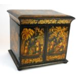 AN EXCEPTIONALLY FINE 19TH CENTURY CHINOISERIE LACQUER PAPIER-MÂCHÉ WORK SEWING CABINET The exterior