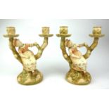 ROYAL WORCESTER, KATE GREENAWAY, A PAIR OF 19TH CENTURY BONE CHINA IVORY GLAZED FIGURAL
