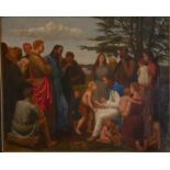FOLLOWER OF NICOLAS POUSSIN, A 19TH CENTURY OIL ON CANVAS Christ teaching the children in a river,