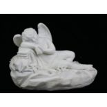 DERBY, AN 18TH CENTURY ANTIQUE PARIAN BISCUIT GLAZED MODEL, A SLEEPING CUPID RESTING ON A ROCK