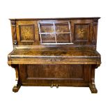 JULIUS PLAFFE, BERLIN, A VICTORIAN BURR WALNUT AND FLORAL MARQUETRY INLAID PIANO. (w 156cm x d