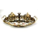 STAFFORDSHIRE, A FINE EARLY PORCELAIN LADIES' INK STAND Comprising a twin handled tray, two integral