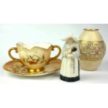 ROYAL WORCESTER, A LATE VICTORIAN BONE CHINA NOVELTY CANDLE SNUFFER MODELLED AS A NUN HOLDING A