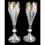 A PAIR OF GOOD 19TH CENTURY BOHEMIAN OVERLAID TRUMPET FORM GLASS VASES, CIRCA 1880 Decorated with