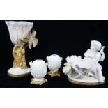 ROYAL WORCESTER, AN ORGANIC FORM IVORY GLAZED CABINET GOBLET Surrounded with leaves and birds,