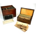 A VICTORIAN MAHOGANY CASED SET OF 19TH CENTURY VARIOUS EARLY GLASS SLIDES Consisting of six examples