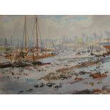 JOHN WORSLEY, 1919 - 2000, WATERCOLOUR LANDSCAPE Harbour scene, with sailing boats, signed lower