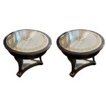IN THE MANNER OF VERSACE, A PAIR OF SIDE TABLES The circular Greek Key and floral decorated