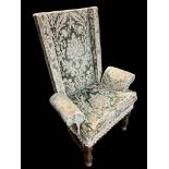A WILLIAM AND MARY DESIGN HALL CHAIR With over scroll arms, in a cut velvet tapestry upholstery,