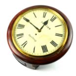 A LATE 19TH CENTURY MAHOGANY CASED WALL CLOCK/TIMEPIECE Fusee movement, white enamel dial, Roman