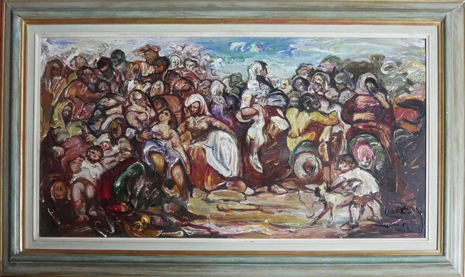 AN EARLY/MID 20TH CENTURY CONTINENTAL OIL ON CANVAS Medieval crowd scene unsigned, framed. (104cm - Image 2 of 4