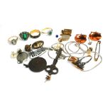 A COLLECTION OF VINTAGE CONTINENTAL SILVER AND COSTUME JEWELLERY To include two silver and enamel