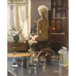 KEN HOWARD, RA, B. 1932, BRITISH, OIL ON BOARD Titled 'Morning Light, Sarah 2012', signed, gilt