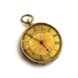 A VICTORIAN 18CT GOLD LADIES' POCKET WATCH Having a circular gold tone dial with engraved decoration