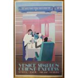 A VENICE SIMPLON ORIENT-EXPRESS COLOURED RAILWAY POSTER By Fix-Masseau, 1981, dining carriage,