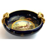 ROYAL VIENNA, A 19TH CENTURY PORCELAIN BOWL Twin handled and decorated with a landscape scene to