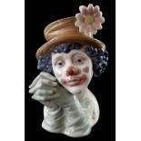 LLADRO, PORCELAIN BUST, A CLOWN WEARING A HAT WITH FLOWER Painted in colours, bearing printed