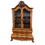 AN 18TH CENTURY STYLE DUTCH BURR WALNUT MINIATURE DRESSER The domed top centred with a organic