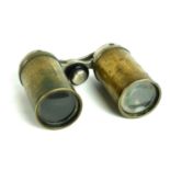 A PAIR OF EDWARDIAN FOLDING BRASS AND CHROME BINOCULARS. (19cm unfolded, 9cm folded) Condition:
