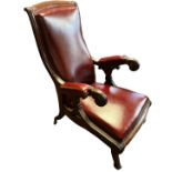 A WILLIAM IV PERIOD, 1830 - 1937 MAHOGANY ARMCHAIR With over scroll open arms and classical carved