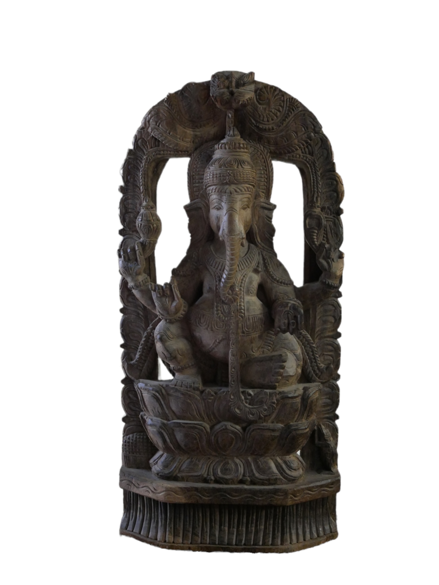 AN INDIAN HARDWOOD CARVING, ELEPHANT HEADED HINDU GOD GANESH. (62cm x 31cm) Condition: good